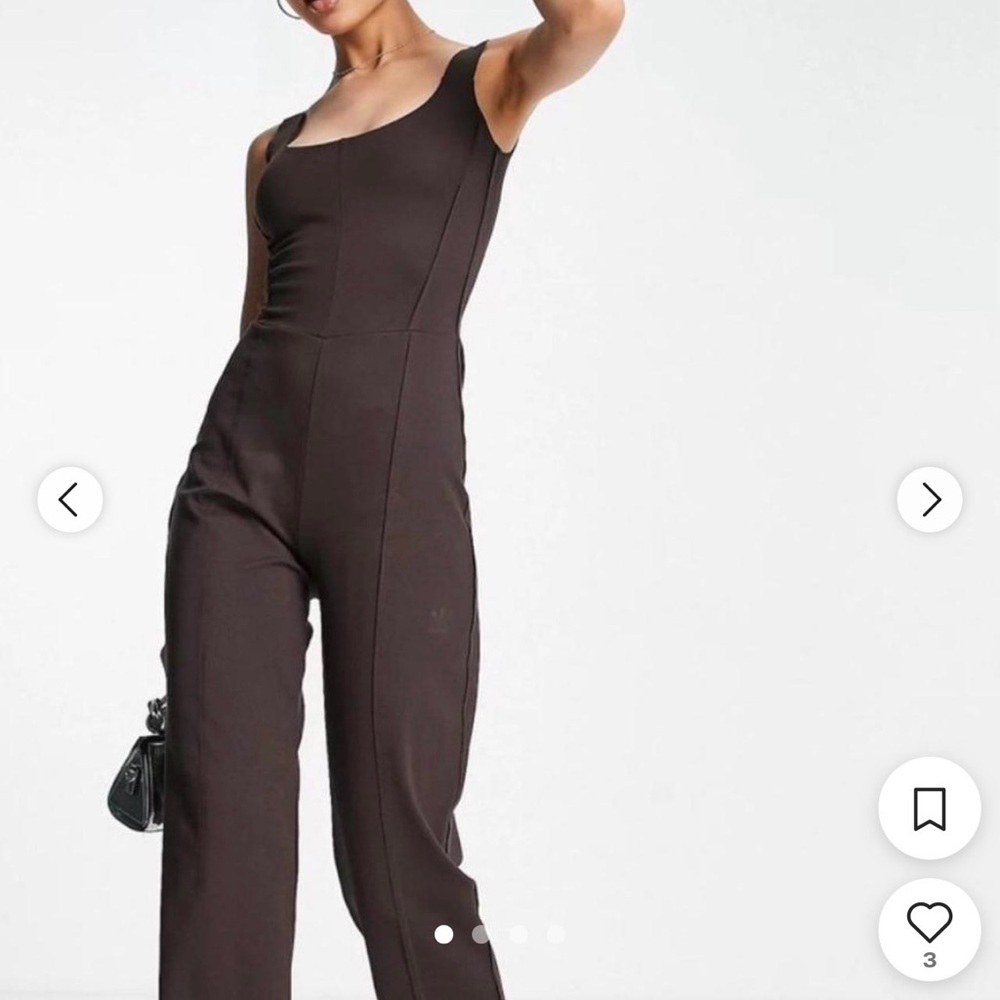 adidas Brown Square-Neck Wide-Leg Jumpsuit